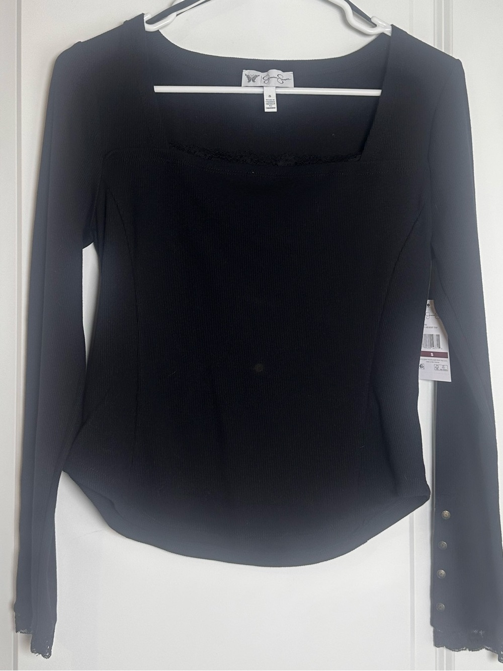 Jessica Simpson Black Square-Neck Long Sleeve Top